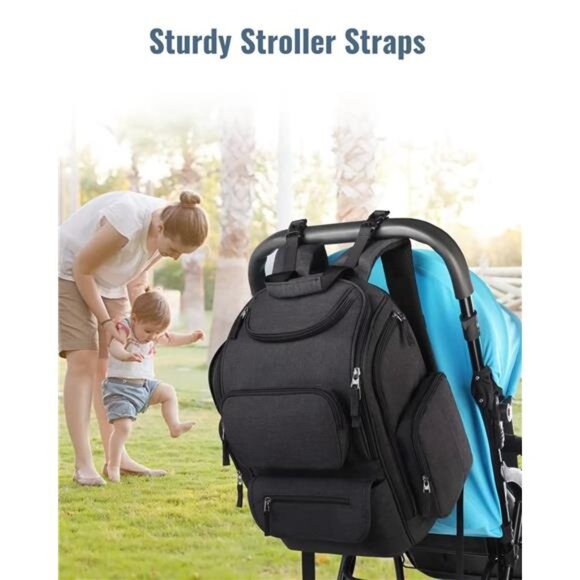 Diaper Bag Backpack Multifunctional Dad Diaper Bag with 2 Side Insulated Pockets - Picture 6 of 7